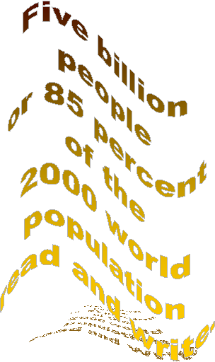 Five billion 
people 
or 85 percent 
of the 
2000 world 
population 
read and write. 