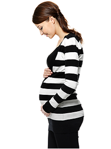 pregnant woman in a striped shirt