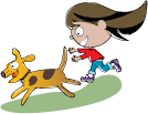 Girl chasing dog